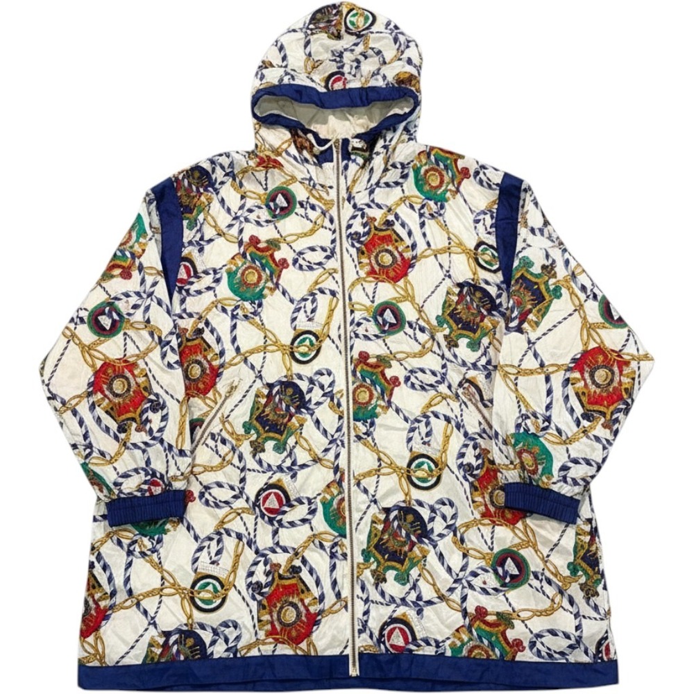 Lady Lavon Women 3X Vintage Nautical Chain Crest Print Hooded Windbreaker Jacket